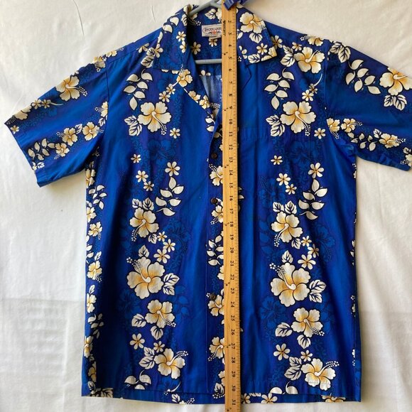 Vtg Pacific Legend Classic Hibiscus Aloha Hawaiian Shirt Navy Blue Size M Mens - Picture 14 of 14
